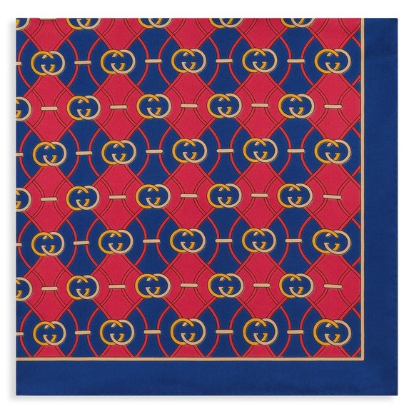 Gucci GG Waves Rhombus Silk Scarf in Navy - Picture 1 of 9